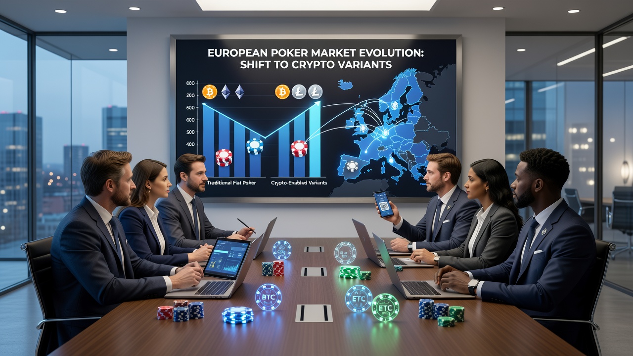 Analytics dashboard showing European regional distribution of cryptocurrency poker traffic